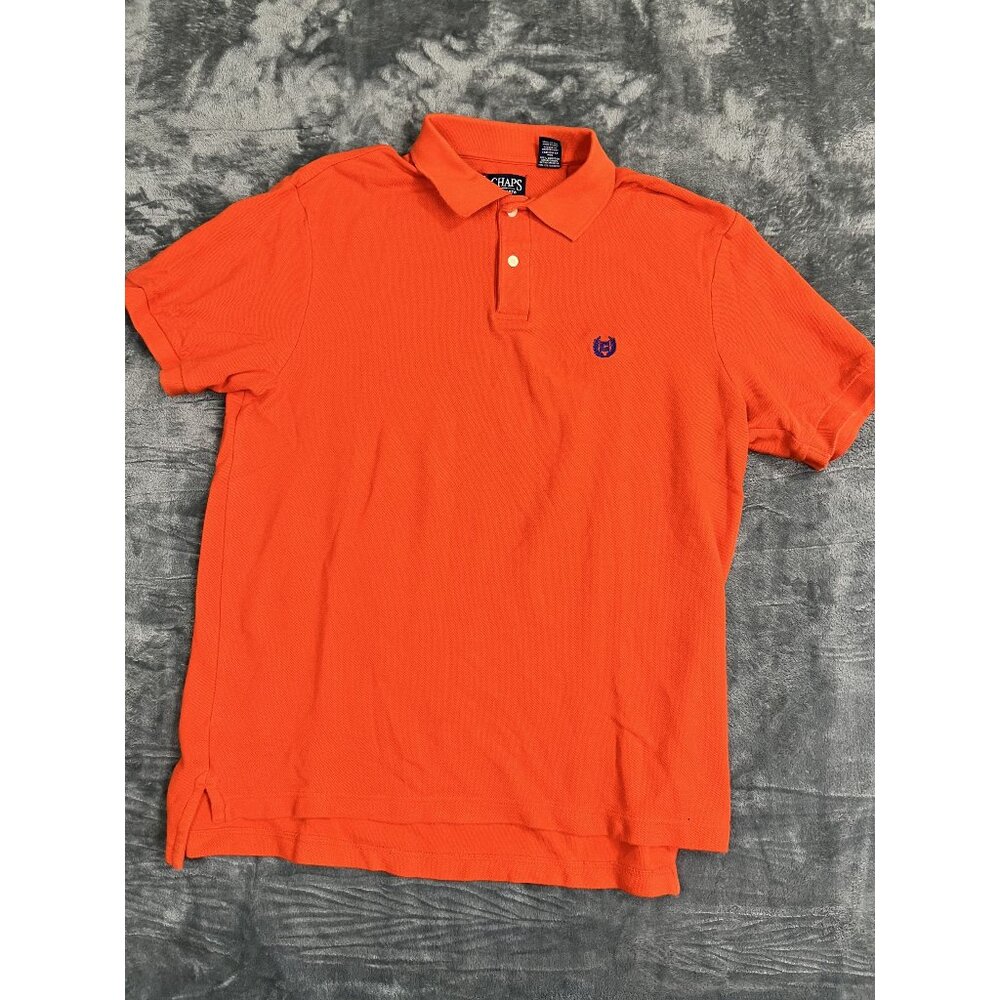 Chaps Mens Orange Polo Shirt L0 Large Cotton Short Sleeve Casual